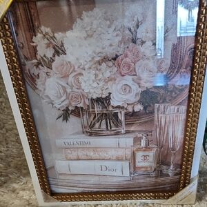 Elegant Floral and Book Art with Gold Frame
